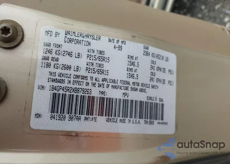 1999 Dodge Caravan Se from USA, damaged, VIN 1B4GP45R2XB879263